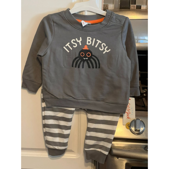 New Cat & Jack Infant Gray & White Halloween Sweatshirt Pants 6-9 Months - Picture 3 of 5